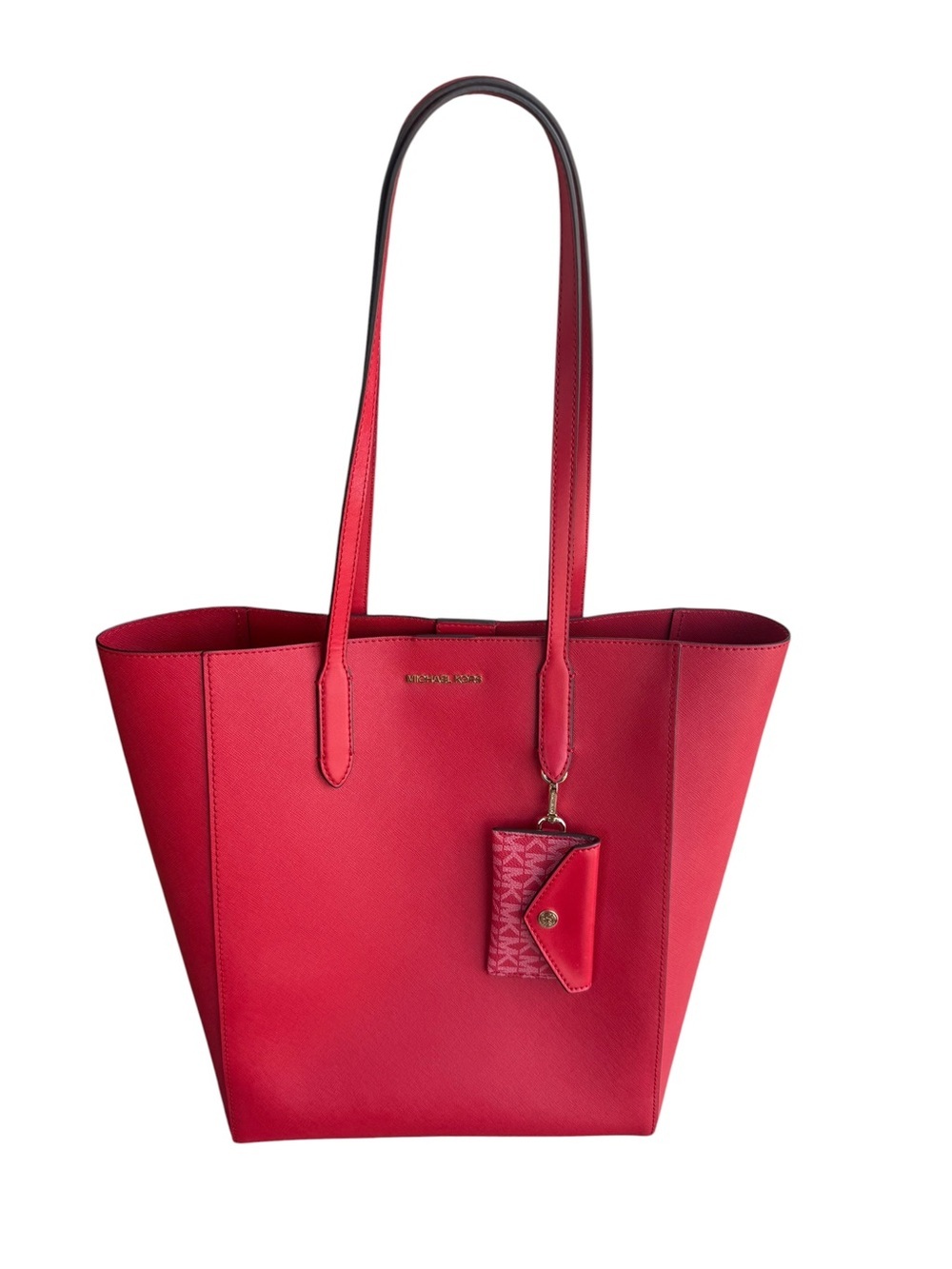 Michael Kors Red Saffiano Leather Tote Bag + Matching Key Wallet Charm